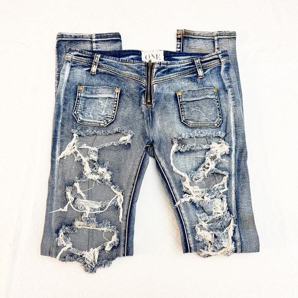 One Awesome Skinnies Super Low Waist Short Rise Ripped Denim Jeans Size 28 - Picture 4 of 10